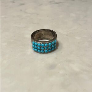 Vintage Guess Turquoise Cluster Sterling-Style Band Ring - Blue